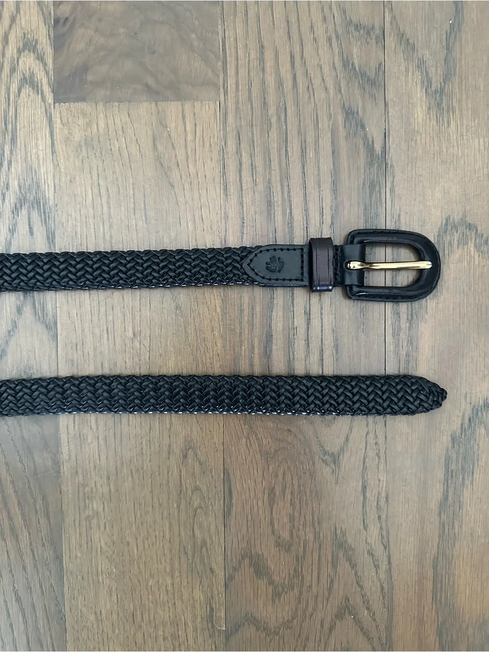 Brooks Brothers Narrow Braided Woven Glossy Leather Belt in Black Size Medium